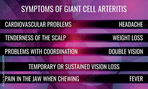 symptoms of Giant cell arteritis. Vector illustration for medical journal or brochure.
