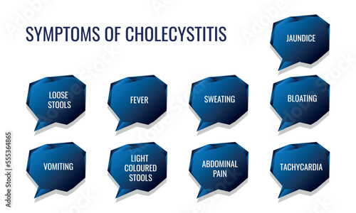 symptoms of Cholecystitis. Vector illustration for medical journal or brochure.