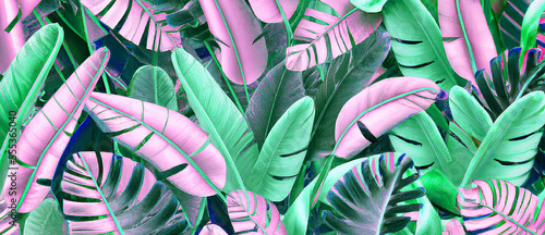 illustrazione di     pattern di foglie di banana stile vintage giugnla digitale,  con foglie tono su tono        creato con intelligenza artificiale, AI photo