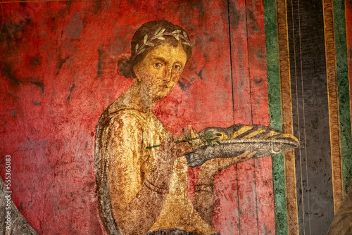 Wallpaper Mural Ancient Roman fresco in Pompeii showing a detail of the mystery cult of Dionysus. Pompeii destroyed by the eruption of Vesuvius in 79 BC Torontodigital.ca