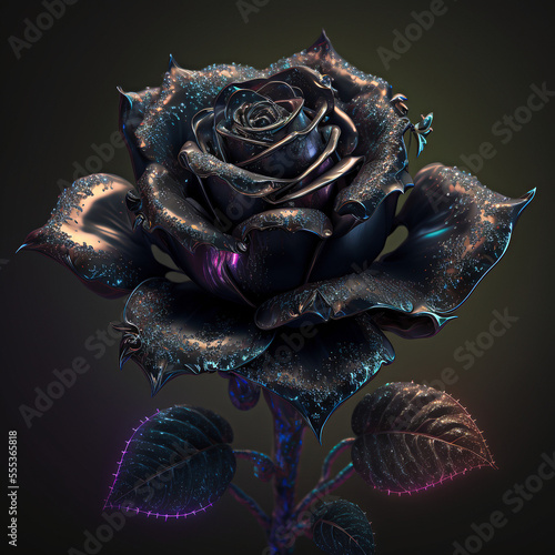 purple and black rose with neon glow, generative ai composite photo