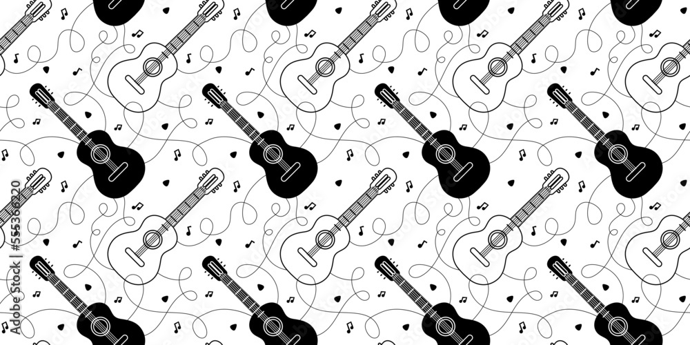 Vector music illustration with classic guitar on white color background ...