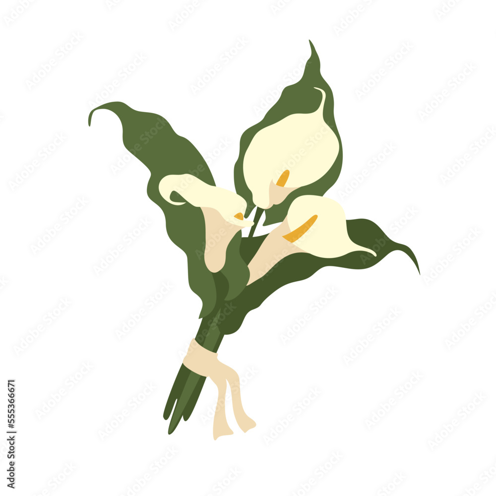 Calla flowers bouquet. Vector flat illustration Calla flowers bouquet. Vector flat illustration