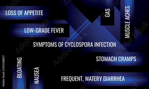 symptoms of Cyclospora infection. Vector illustration for medical journal or brochure.