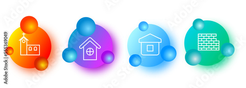 House icons set. Construction site, wall, mansion, church, high-rise building, building, apartment, entrance. The concept of houses. Gradientstyle. Vector line icon for business