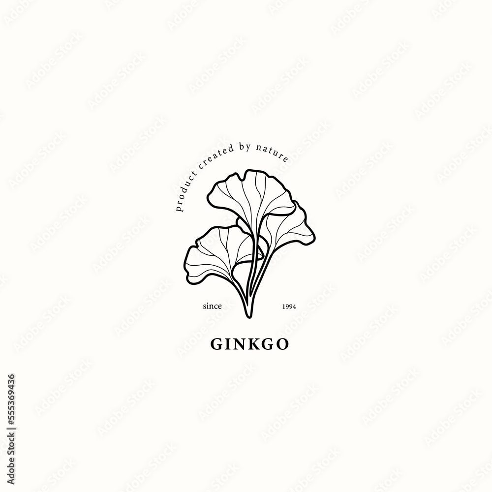 Line art ginkgo leaf logo