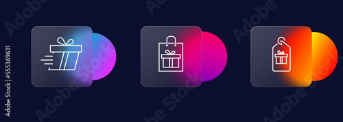 Gift icons set. Box, packaging, holiday, package, coupon, delivery, new year. The concept of gifts. Glassmorphism style. Vector line icon for business