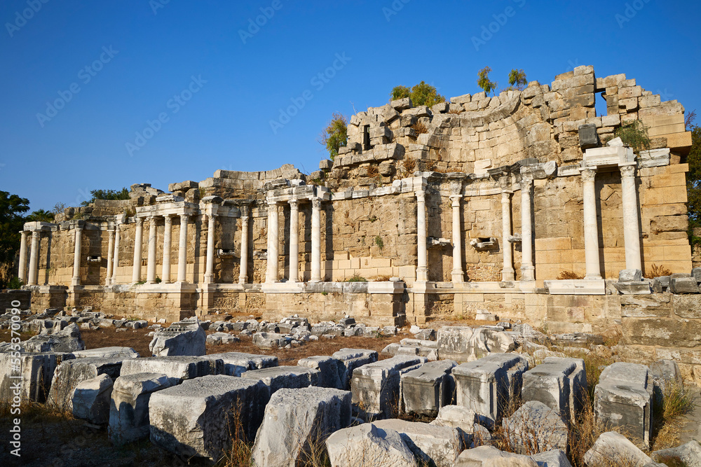 Ruins of an ancient Roman building with columns remains of an ancient city