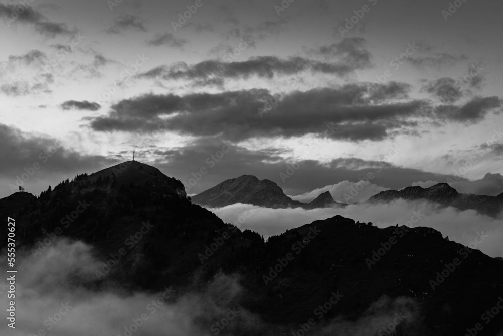 Cloudy sunset on Gandino valley - Orobie - Italian Alps - Black and White