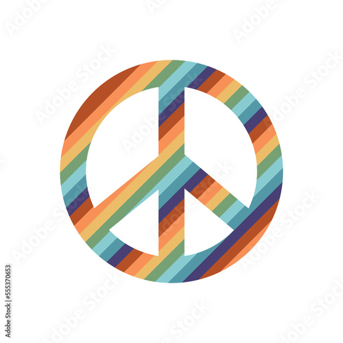 Flat vector hippy boho illustration. Hand drawn retro groovy pacific, peace symbol