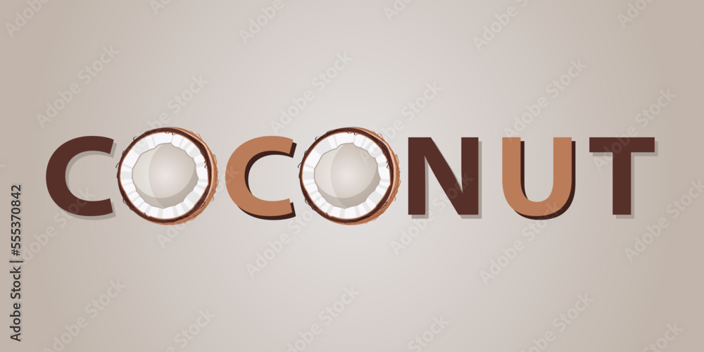 Coconut graphic sign, type, text, logo, letters. Plant veggie milk ...