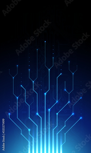 Circuit board background. Dark blue abstract technology template, design element for web banner, poster. Computer technology. Science futuristic vector design, cyber innovation concept