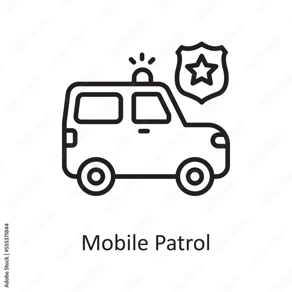 Mobile patrol Vector Outline Icon Design illustration. Law Enforcement Symbol on White background EPS 10 File Mobile patrol Vector Outline Icon Design illustration. Law Enforcement Symbol on White background EPS 10 File
