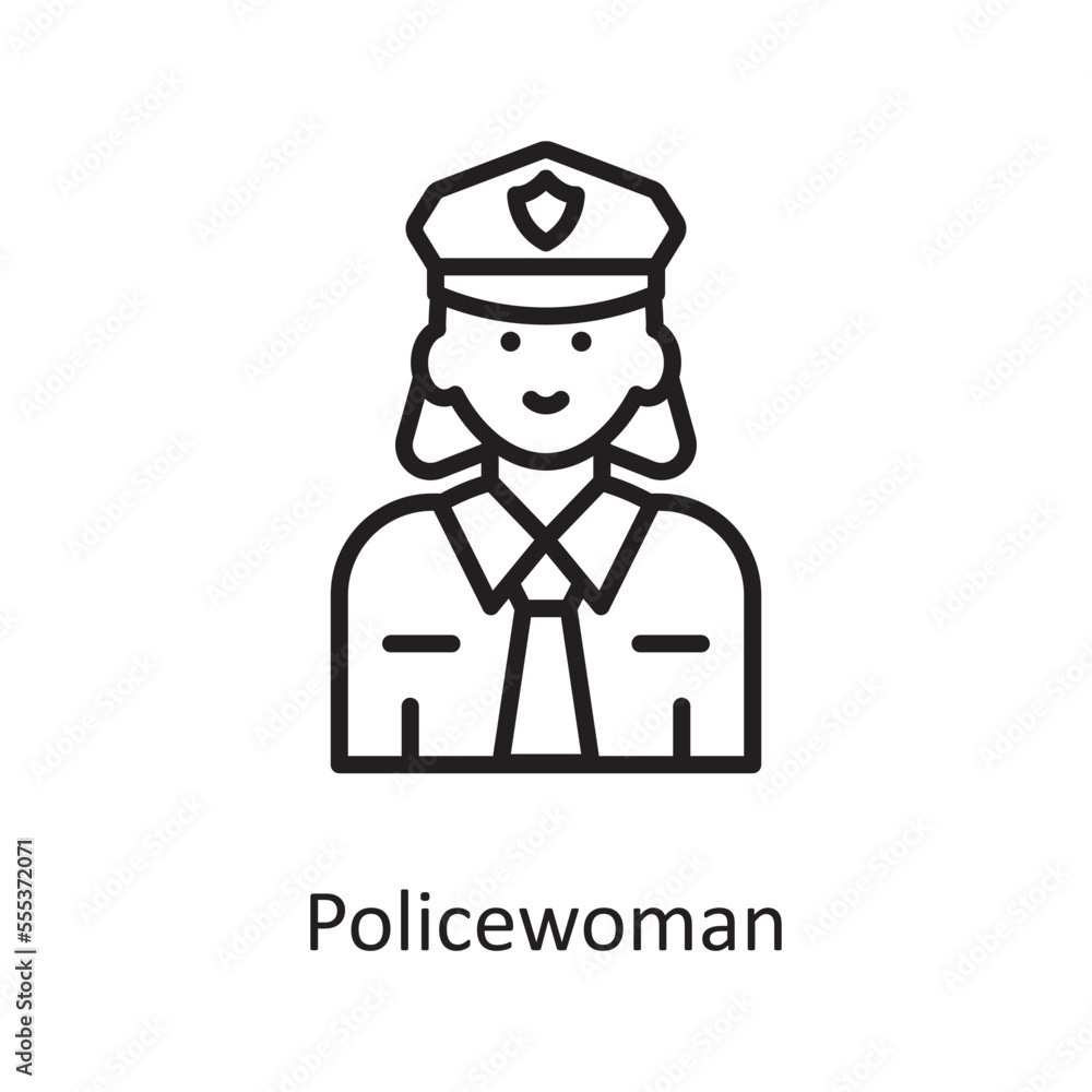 Policewoman  Vector Outline Icon Design illustration. Law Enforcement Symbol on White background EPS 10 File