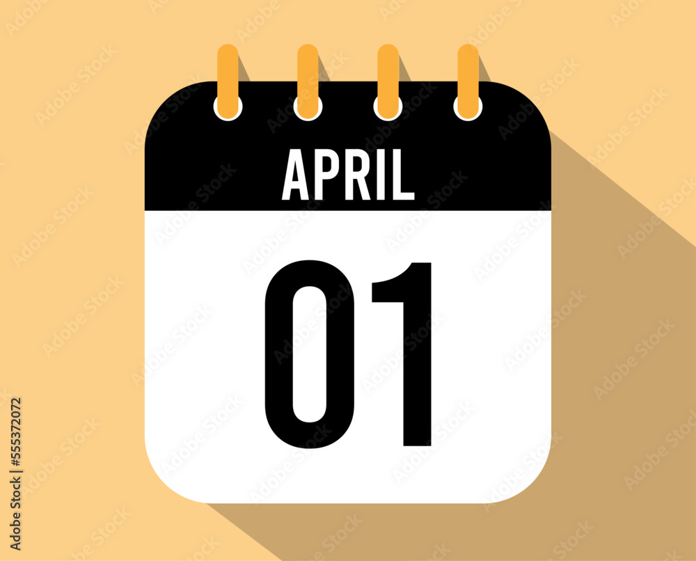 1 April calendar icon. Vector black for the month of April with shadow effect 1 April calendar icon. Vector black for the month of April with shadow effect