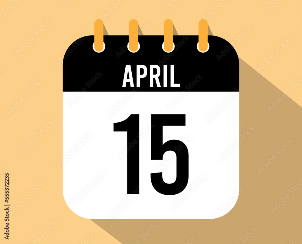 15 April calendar icon. Vector black for the month of April with shadow effect 15 April calendar icon. Vector black for the month of April with shadow effect