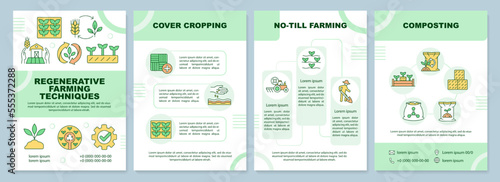 Regenerative farming techniques brochure template. Leaflet design with linear icons. Editable 4 vector layouts for presentation, annual reports. Arial-Black, Myriad Pro-Regular fonts used