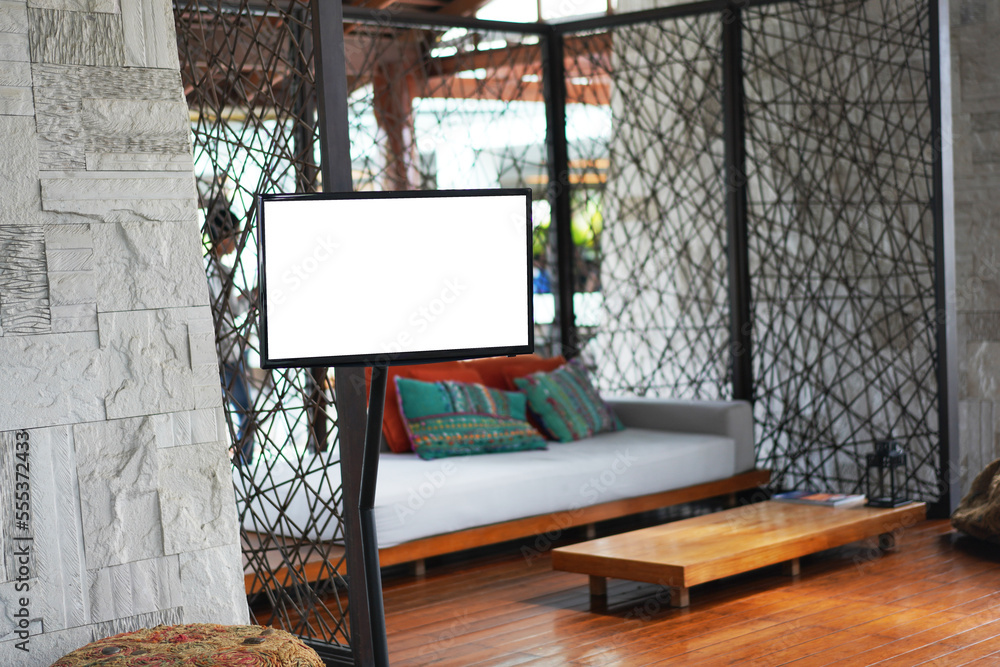 mock up tv screen in reception secment with sofa mock up tv screen in reception secment with sofa