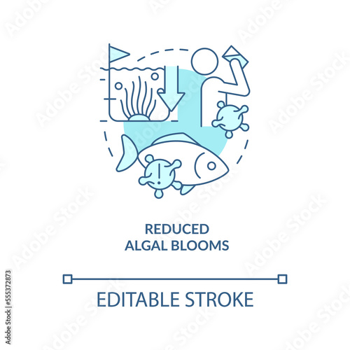 Reduced algal blooms turquoise concept icon. Regenerative agriculture benefit abstract idea thin line illustration. Isolated outline drawing. Editable stroke. Arial, Myriad Pro-Bold fonts used