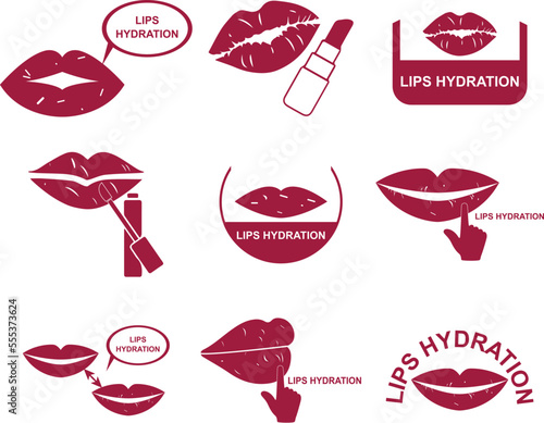 Lips hydration icon set, hydrating lips icon set vector