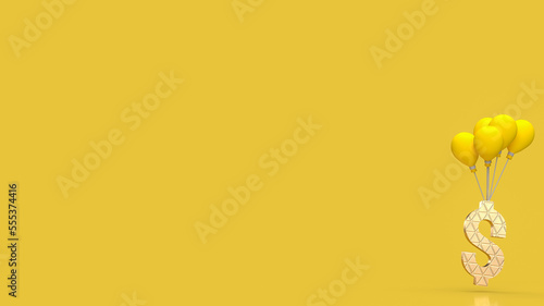 The yellow balloons and gold dollar symbol for business concept 3d rendering