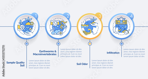 Soil health circle infographic template. Regenerative agriculture. Data visualization with 4 steps. Editable timeline info chart. Workflow layout with line icons. Lato-Bold, Regular fonts used