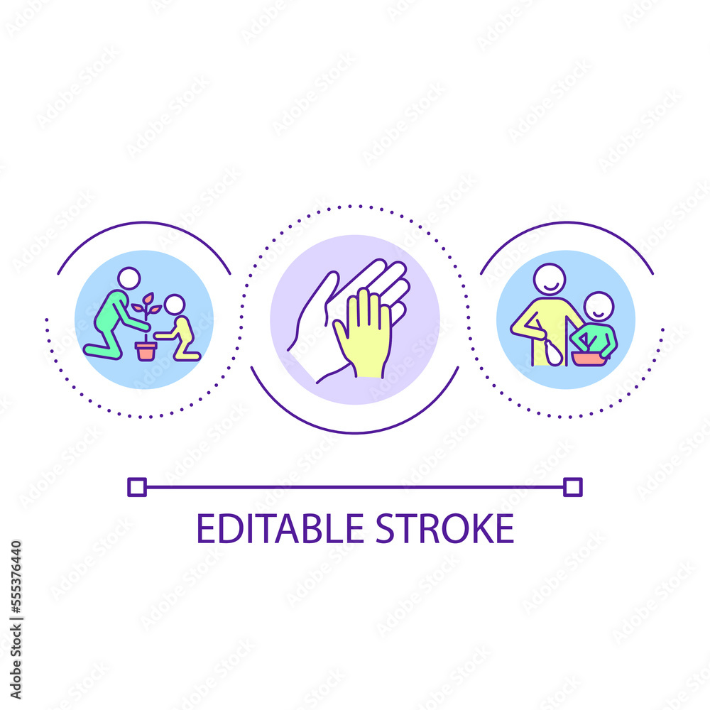 Family weekend activities loop concept icon. Supportive relationships abstract idea thin line illustration. Parent involvement. Isolated outline drawing. Editable stroke. Arial font used