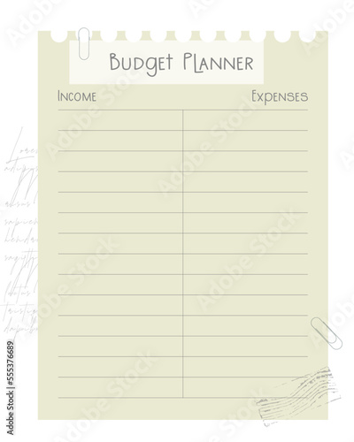Budget planner template page design collage scrapbooking vintage style, income and expenses.