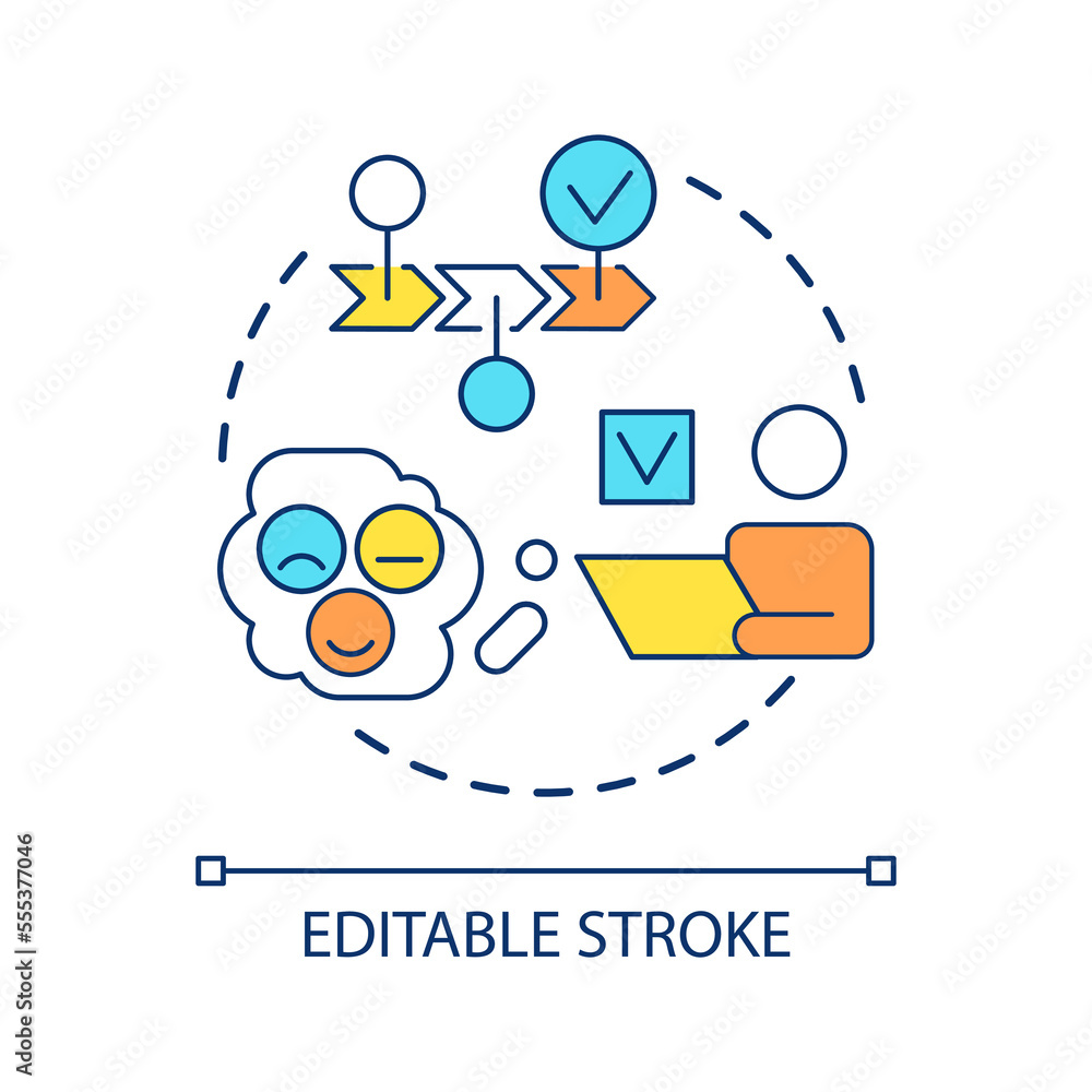 Making review process concept icon. Leave honest feedback about business service, product abstract idea thin line illustration. Isolated outline drawing. Editable stroke. Arial font used Making review process concept icon. Leave honest feedback about business service, product abstract idea thin line illustration. Isolated outline drawing. Editable stroke. Arial font used