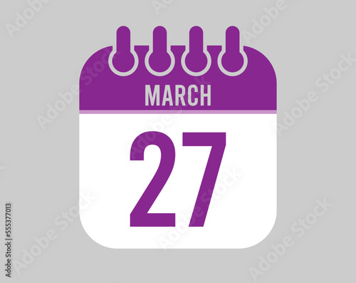 27 March calendar vector. Icon for March days in purple calendar