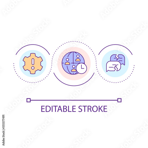 Remote team communication challenges loop concept icon. Miscommunication in virtual team abstract idea thin line illustration. Isolated outline drawing. Editable stroke. Arial font used