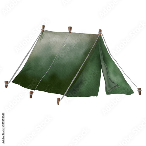 Watercolor tent for outdoor picnic painting clipart, camping and hiking illustration photo