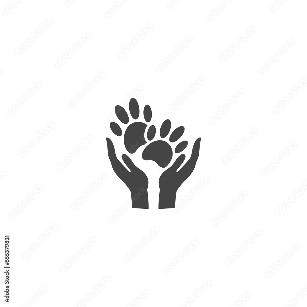 Animal Paw and Human Hand Silhouette Icon. Animal Paw and Human Hand Silhouette Icon.