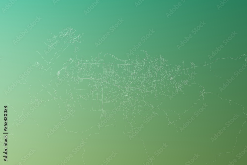 Map of the streets of Malabo (Equatorial Guinea) made with white lines on yellowish green gradient background. Top view. 3d render, illustration Map of the streets of Malabo (Equatorial Guinea) made with white lines on yellowish green gradient background. Top view. 3d render, illustration