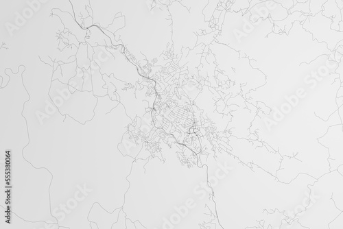 Map of the streets of Mbabane (Eswatini) on white background. 3d render, illustration