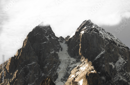 Double peaked mountain Ushba in Mestia, Georgia