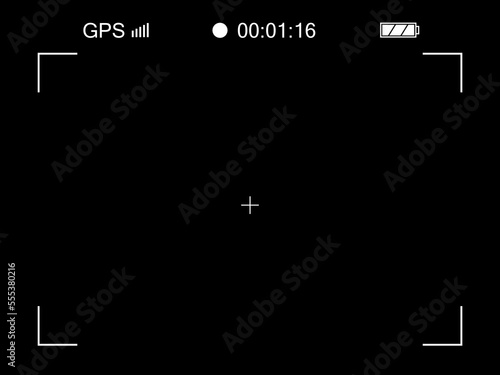 Focusing screen of the quadcopter camera viewfinder. Vector template of viewfinder camera recording at dark background