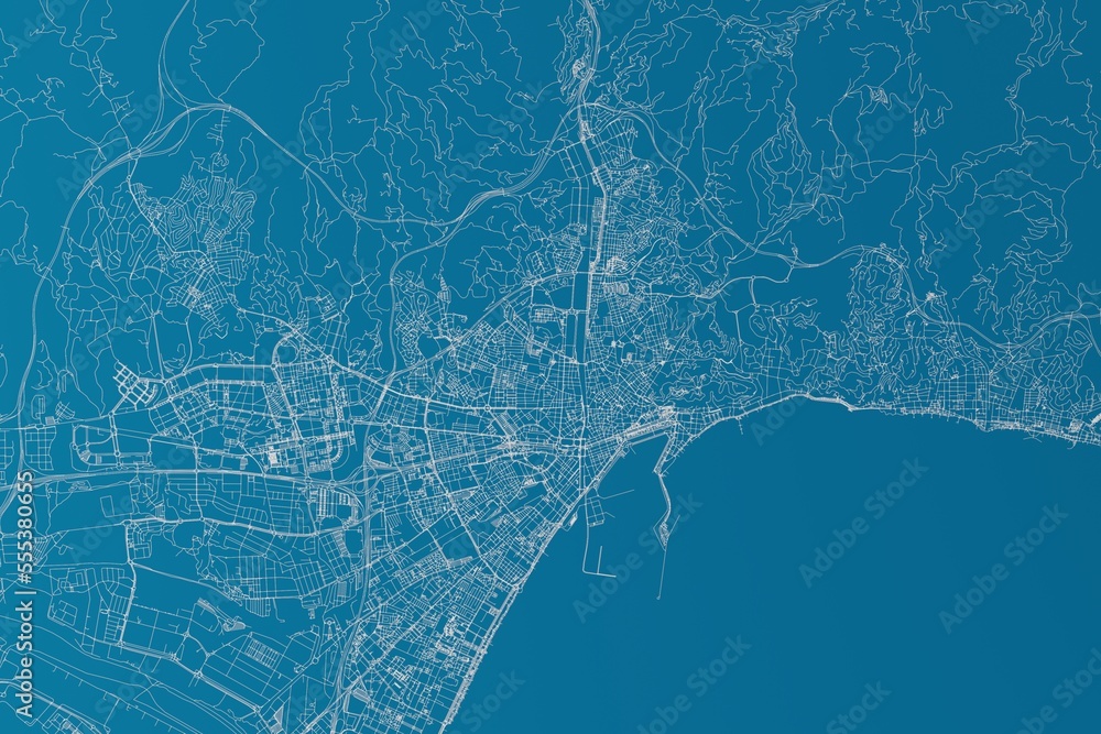 ภาพประกอบสต็อก Map of the streets of Malaga (Spain) made with white ...