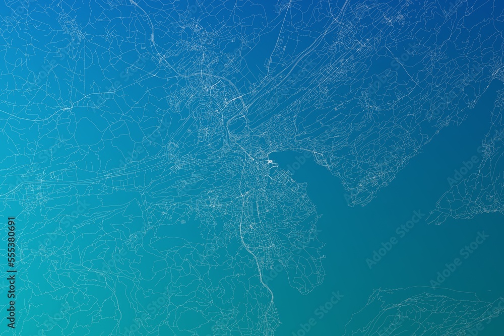 Map of the streets of Lucerne (Switzerland) made with white lines on greenish blue gradient background. 3d render, illustration Map of the streets of Lucerne (Switzerland) made with white lines on greenish blue gradient background. 3d render, illustration