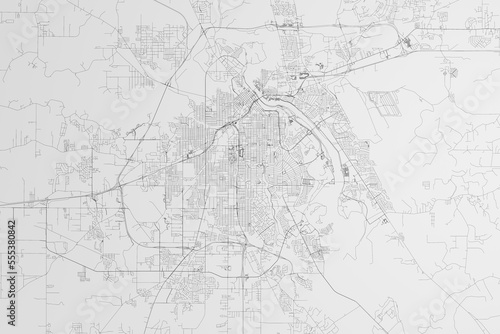 Map of the streets of Shreveport (Louisiana, USA) on white background. 3d render, illustration