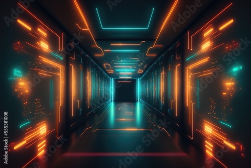 Valokuva Abstract light tunnel, corridor with neon light