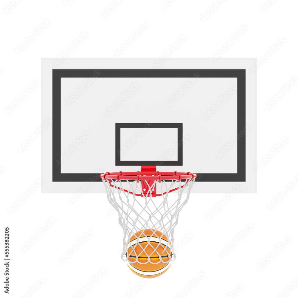 basketball hoop WITH BALL on a white, 3D RENDERING OF BASKETBALL HOOP PNG TRANSPAREN