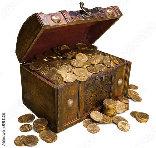 Fotografija Open vintage treasure chest filled with gold coins