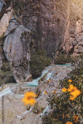 Natural pools of Millpu in Huancaraylla. Turquoise lagoons near Ayacucho, travel destination in Peru photo