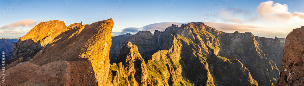 Pico do Arieiro mountain trail, Madeira Island, Portugal. Panoramic photography in the mountains