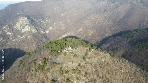 Aerial view of Ruins of Ancient Tsepina fortress near village of Dorkovo, Pazardzhik Region, Bulgaria photo