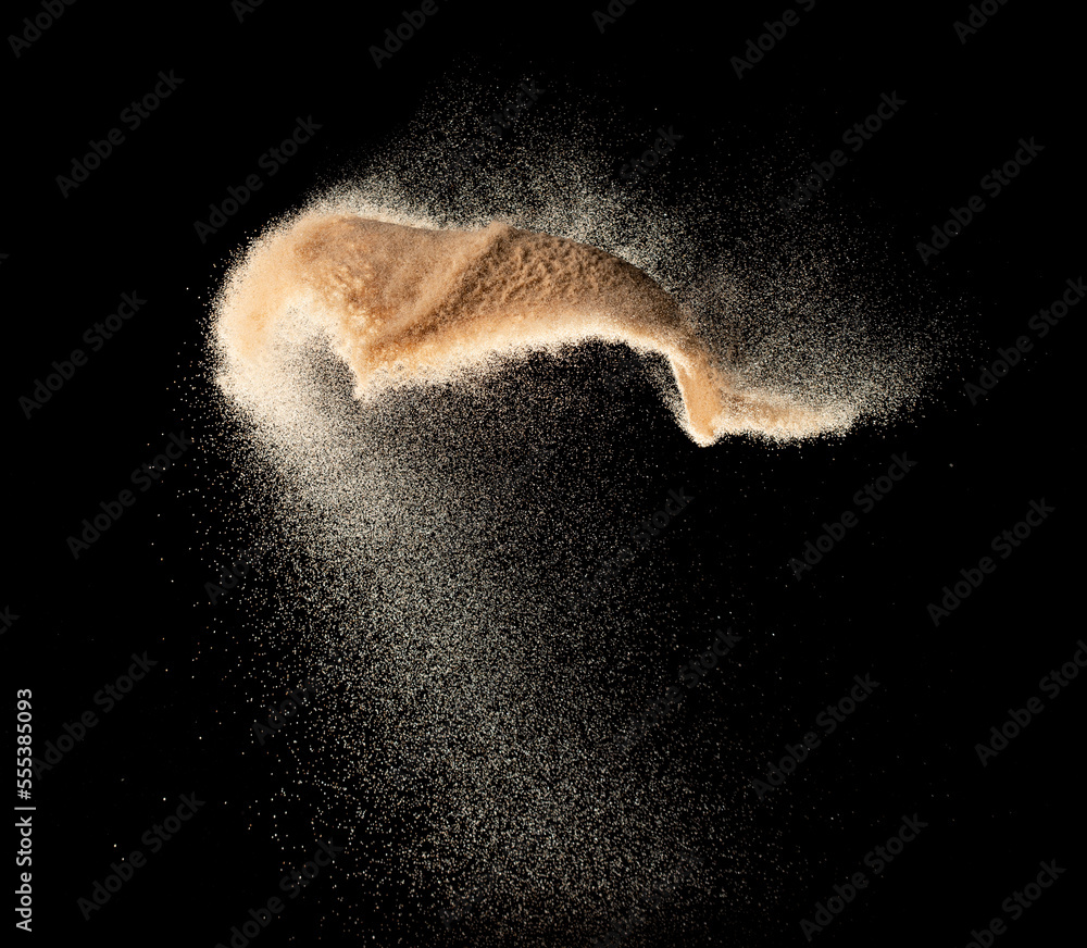 Small size fine Sand flying explosion, Golden grain wave explode ...