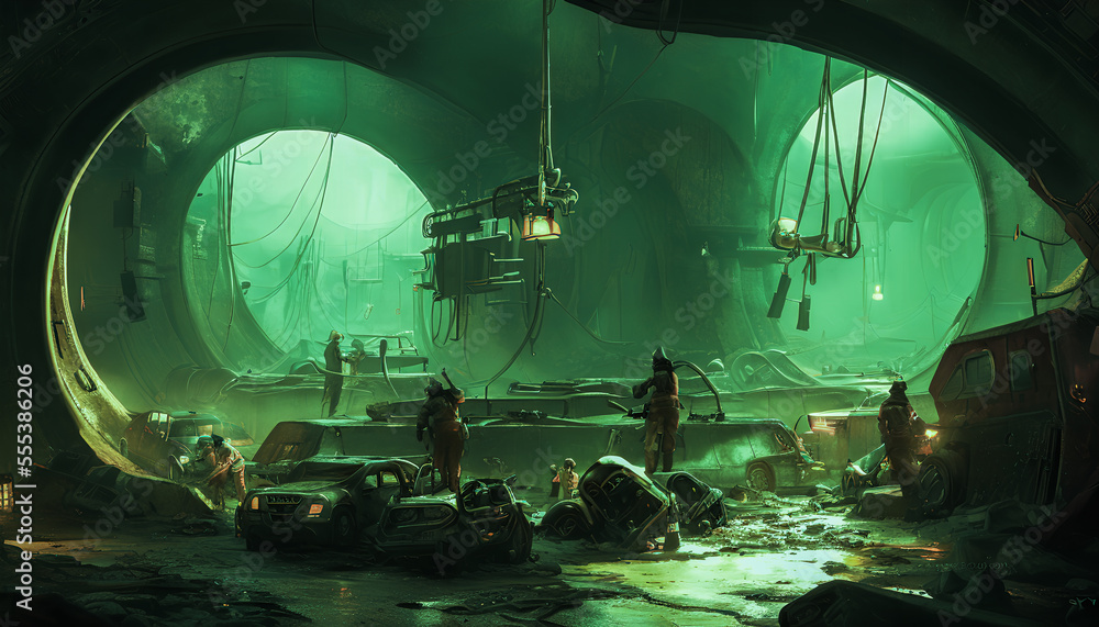 Obraz premium Sewer system under the city. Dirty. Generative AI