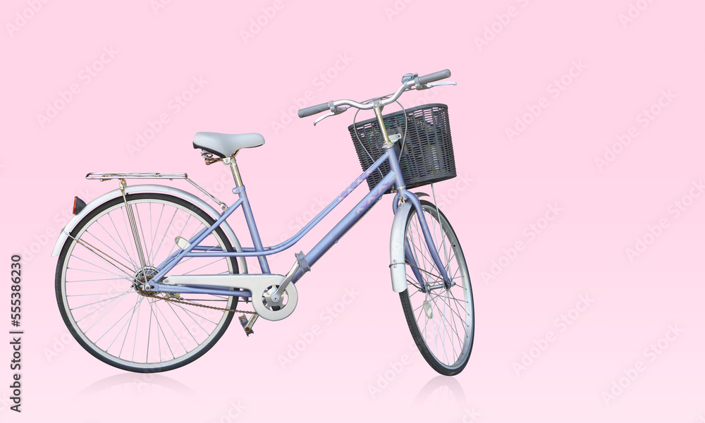 side view violet and white bicycle on the pink background, object, transport, vintage, template, fashion, copy space side view violet and white bicycle on the pink background, object, transport, vintage, template, fashion, copy space