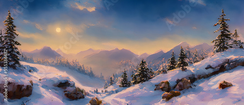 Painting of a beautiful wilderness mountain landscape, Generative AI © 4K_Heaven